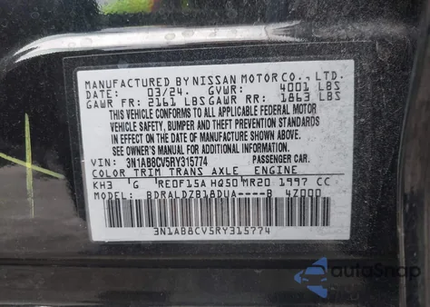 2024 Nissan Sentra Sv Xtronic Cvt z USA, uszkodzony, nr VIN 3N1AB8CV5RY315774
